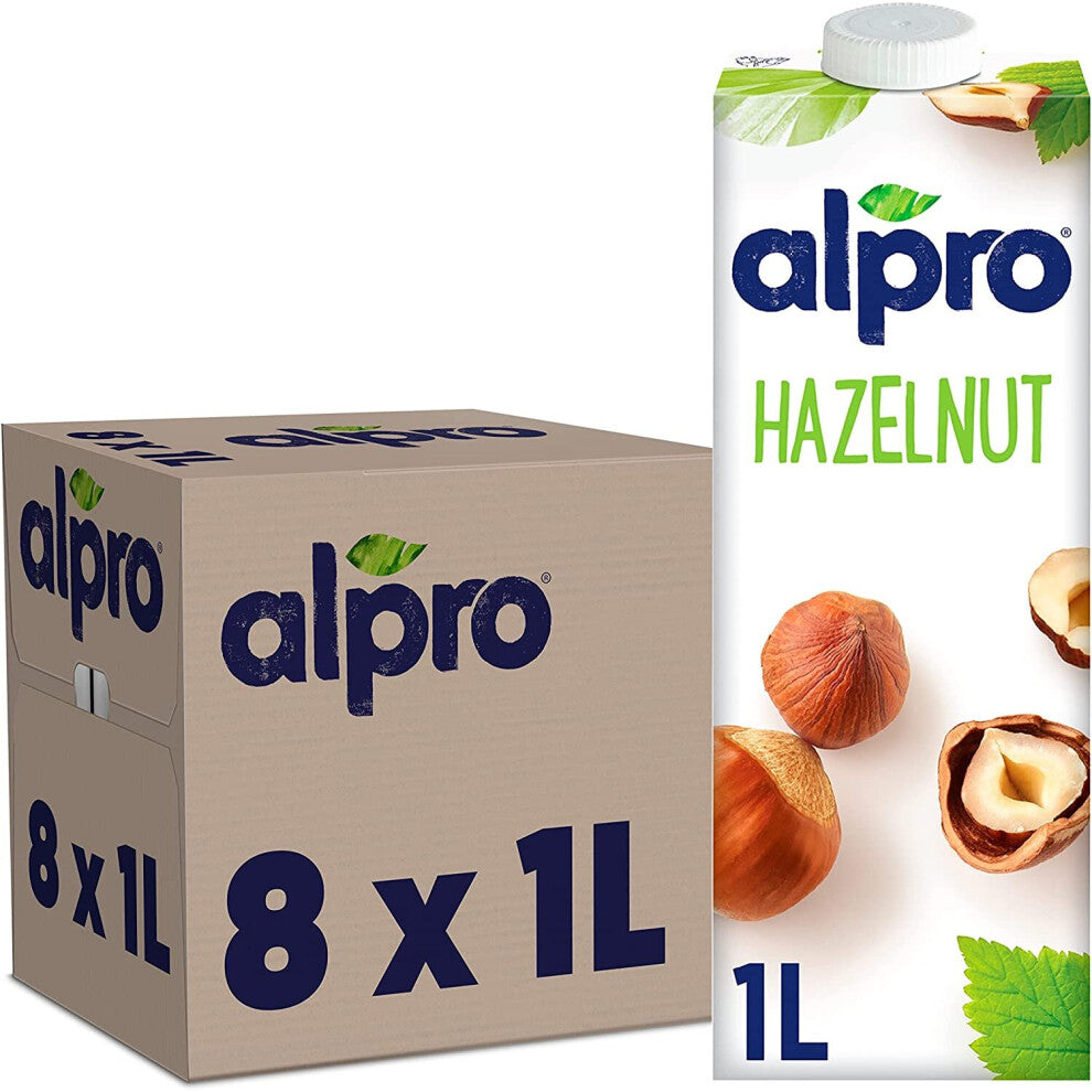 Alpro Hazelnut Plant-Based Long Life Drink - 1L, Vegan & Dairy Free, Lactose Free, Rich in Calcium & Vitamins, Pack of 8