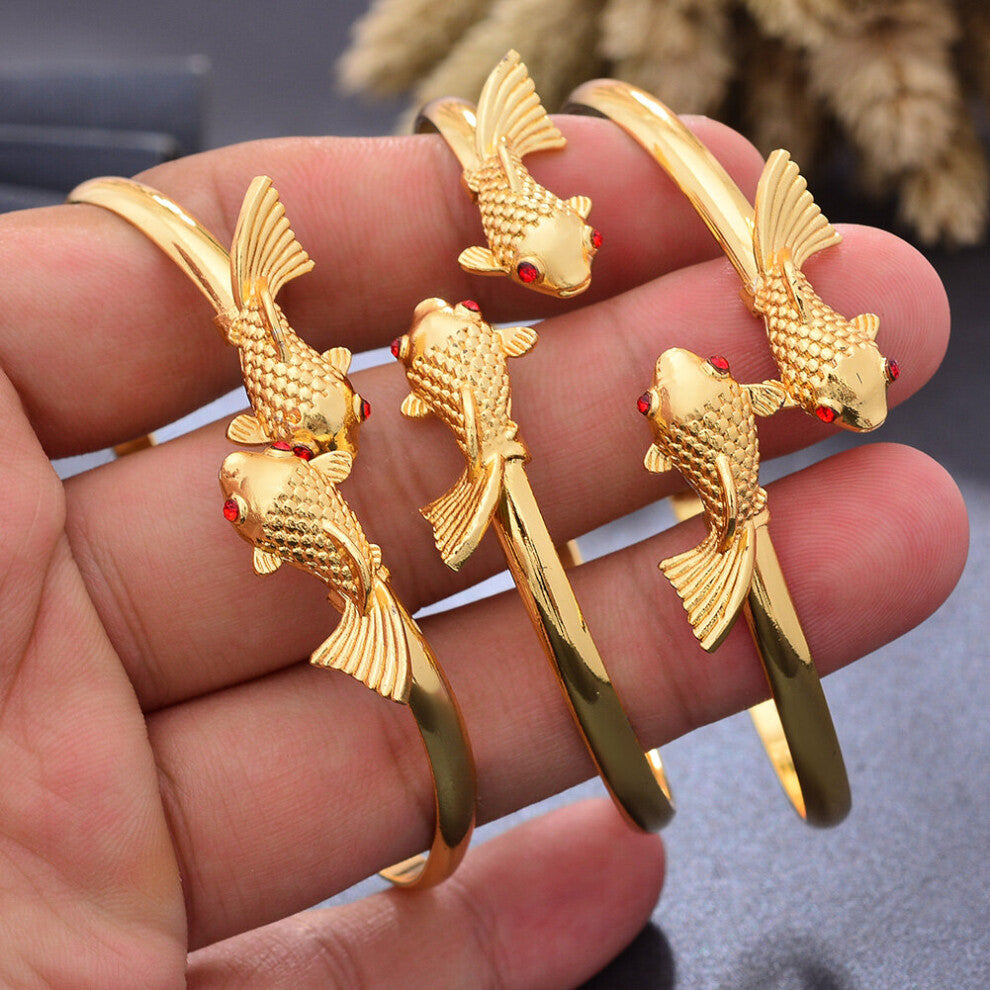 4Pcs-set Ethiopia 24k Dubai Fish Bangles For Women African Party Wedding Flower Bangles&Bracelets Jewelry