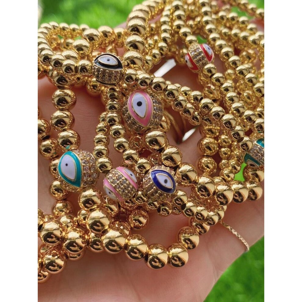 6Pcs Beaded Bracelets inspired 4mm - 6mm bead cz eye stretchy charm bracelet pulseras