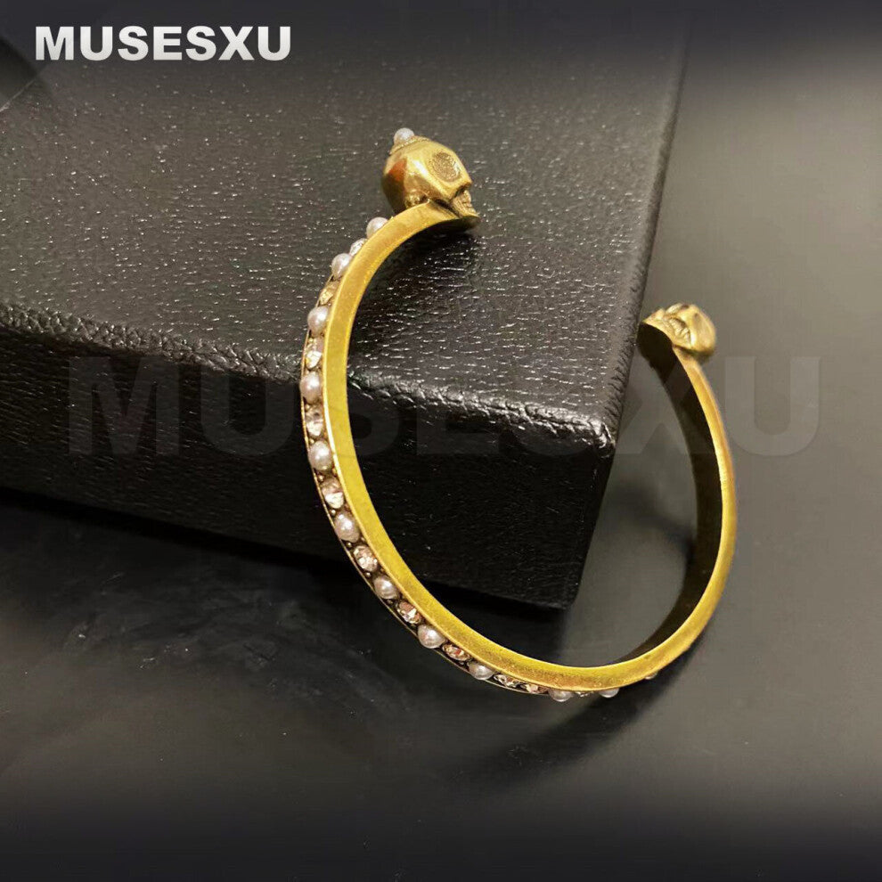 Jewelry & Accessories Golden Skull Pearl & Zircon Inlaid Open Bracelet For Mens& Womens Party