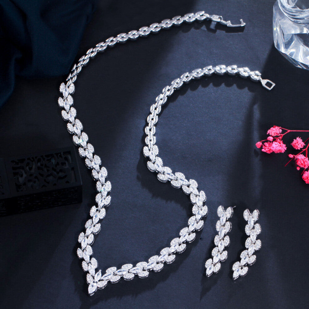 CWWZircons Marquise Leaf Cubic Zirconia Women Wedding Collection Jewelry Set Bridal Necklace Accessories T568