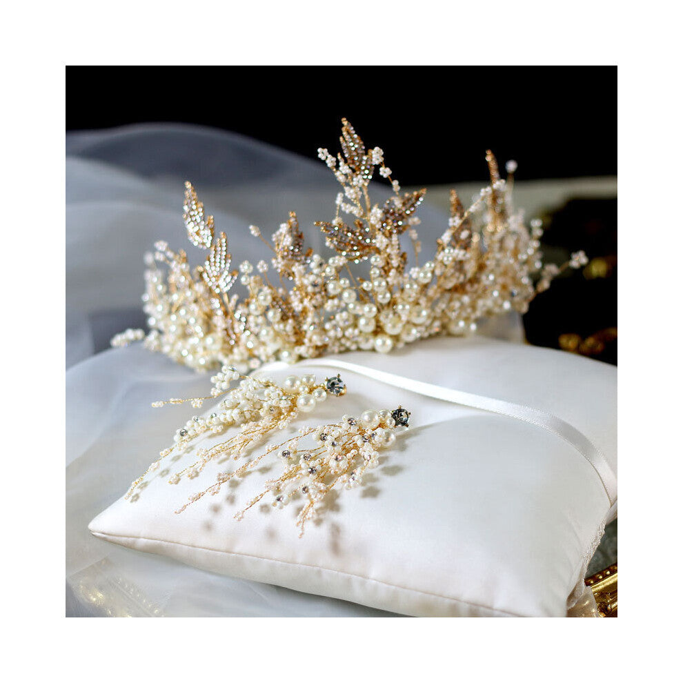 Jewelry Set Pearl Fairy Crown Headdress Earrings Bride Wedding Accessories Beads Jewelry Set Exqusite