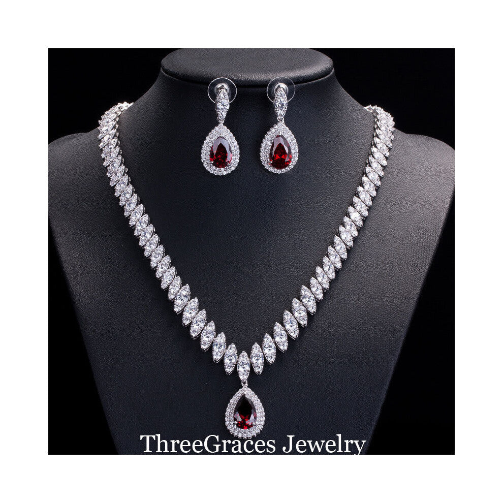 ThreeGraces Famous African Bridal Accessories Red Cubic Zirconia Beads Jewelry Sets For Wedding Costume JS002