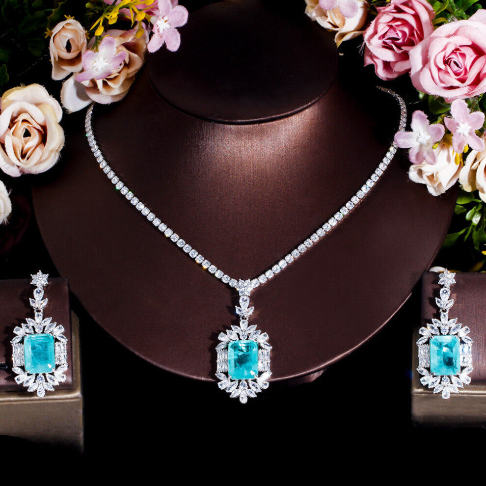 CWWZircons Glittering Big Rectangle Cubic Zirconia Women Wedding Engagement Costume Necklace Jewelry Sets Accessories T660