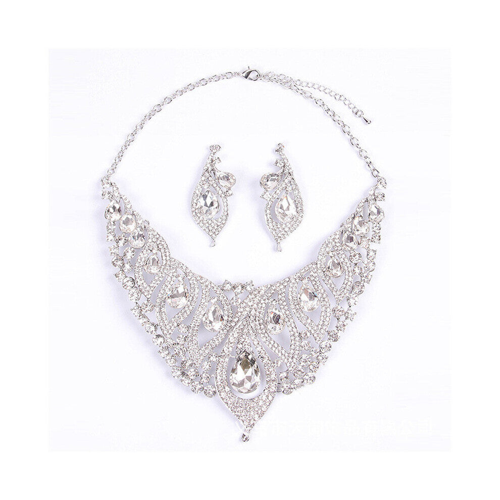 Rhinestone Wedding Jewelry Sets For Women Beads Jewelry Set Large Crystal Horse Eye Bridal Necklace Set Accessories