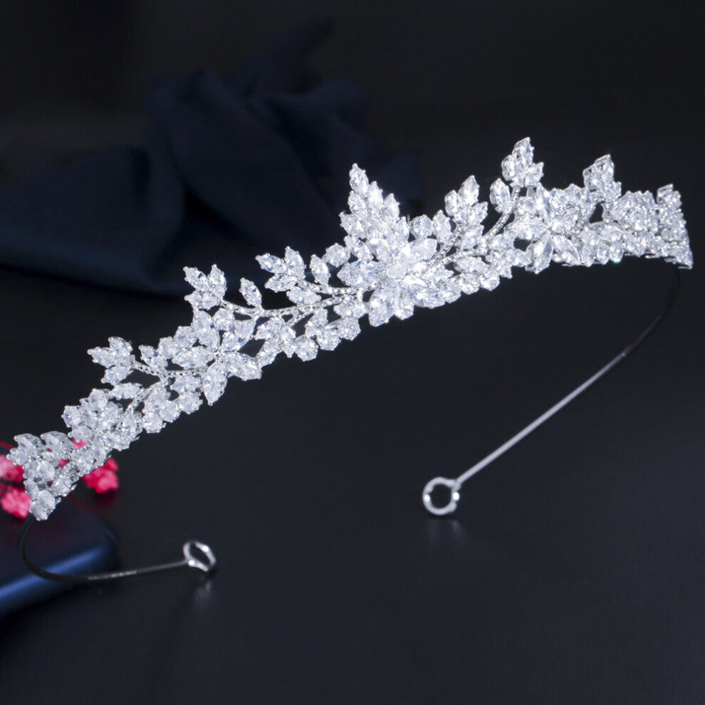 ThreeGraces Sparkling Cubic Zirconia Flower Queen Crowns Tiaras Wedding Hair Accessories Jewelry for Brides HA027