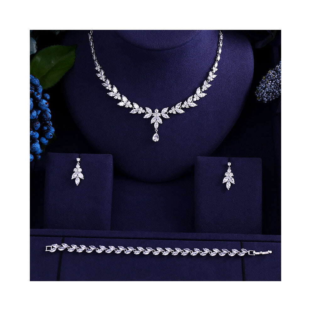 Newest Sparking Brilliant Cubic Zircon Clear Necklace Earrings Wedding Bridal Jewelry Sets Dress Accessories