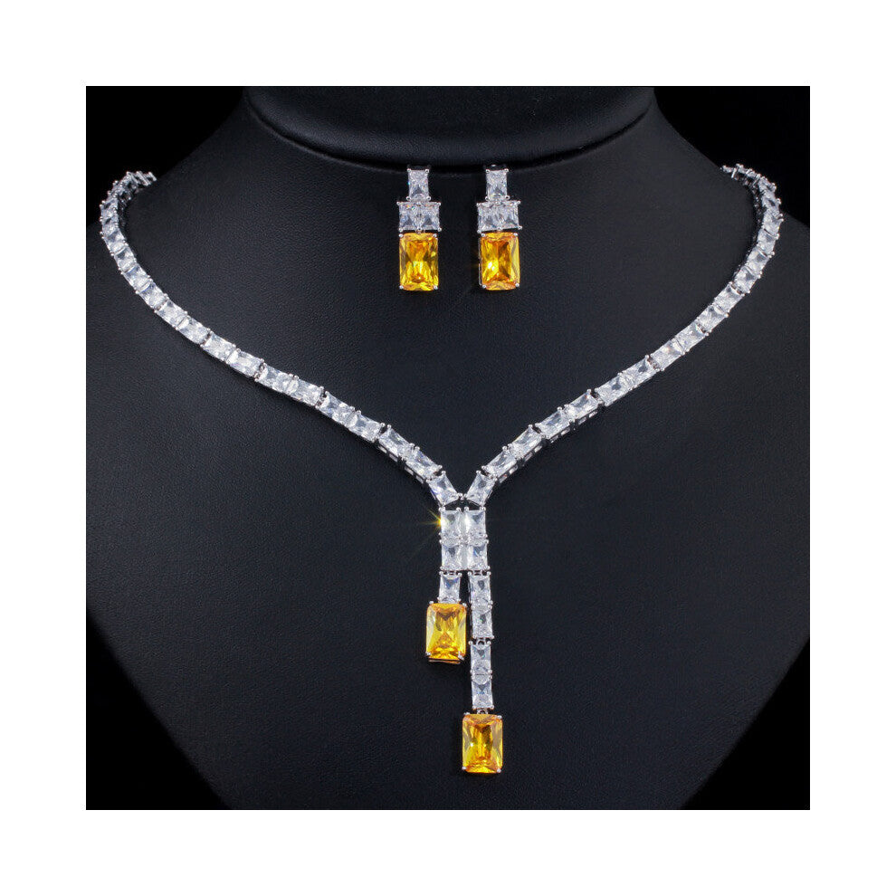 CWWZircons Dazzling African Cubic Zircon Womens Wedding Necklace Jewellery Set Bridal Party Costume Jewelry Accessories T374