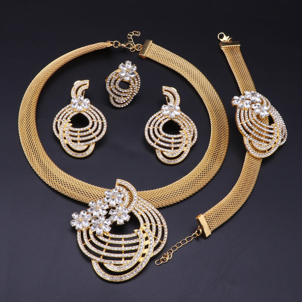 African Dubai Jewelry Nigerian Crystal Necklace Earrings Ring Women Bridal Jewelry Sets Wedding Accessories
