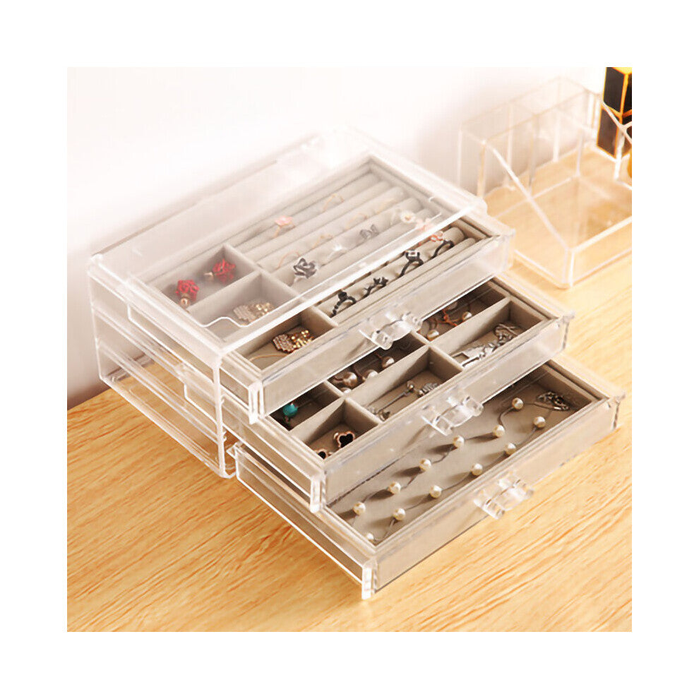 Large Capacity Transparent Jewelry Box Ring Earrings Necklace Cosmetic Bedroom Desktop Storage Drawer Dressing Table Storage Box