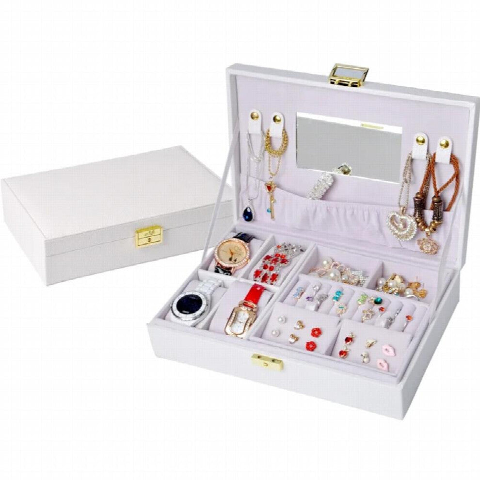 Mirrored Double Layers Watches Necklace Storage Case PU Leather Jewelry Box Earring Ring Display Holder Women Gift