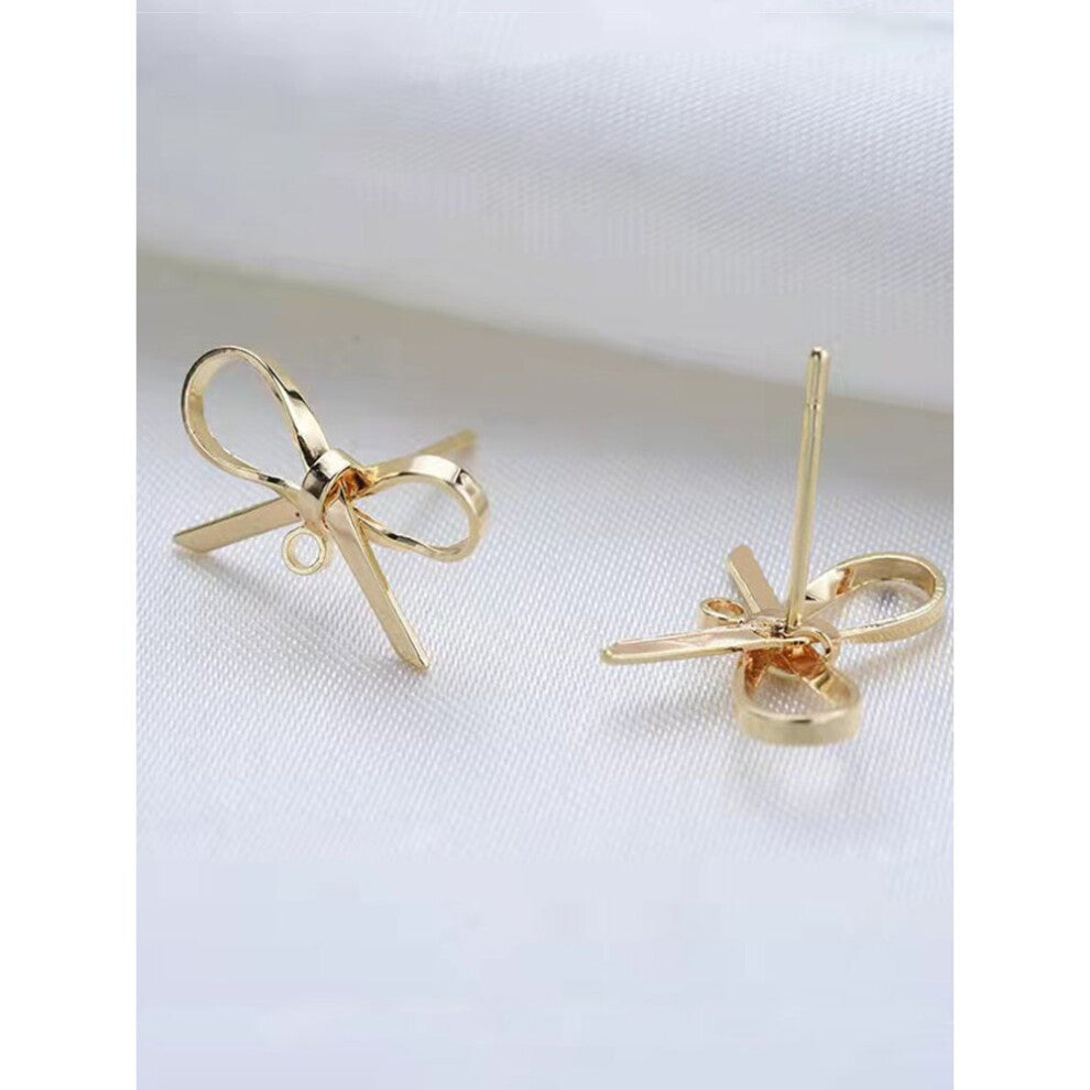 (001 White-2 pairs) Hypoallergenic Post Earrings Hook 18K Plated Bow Earrings Accessories DIY Jewelry Making Findings