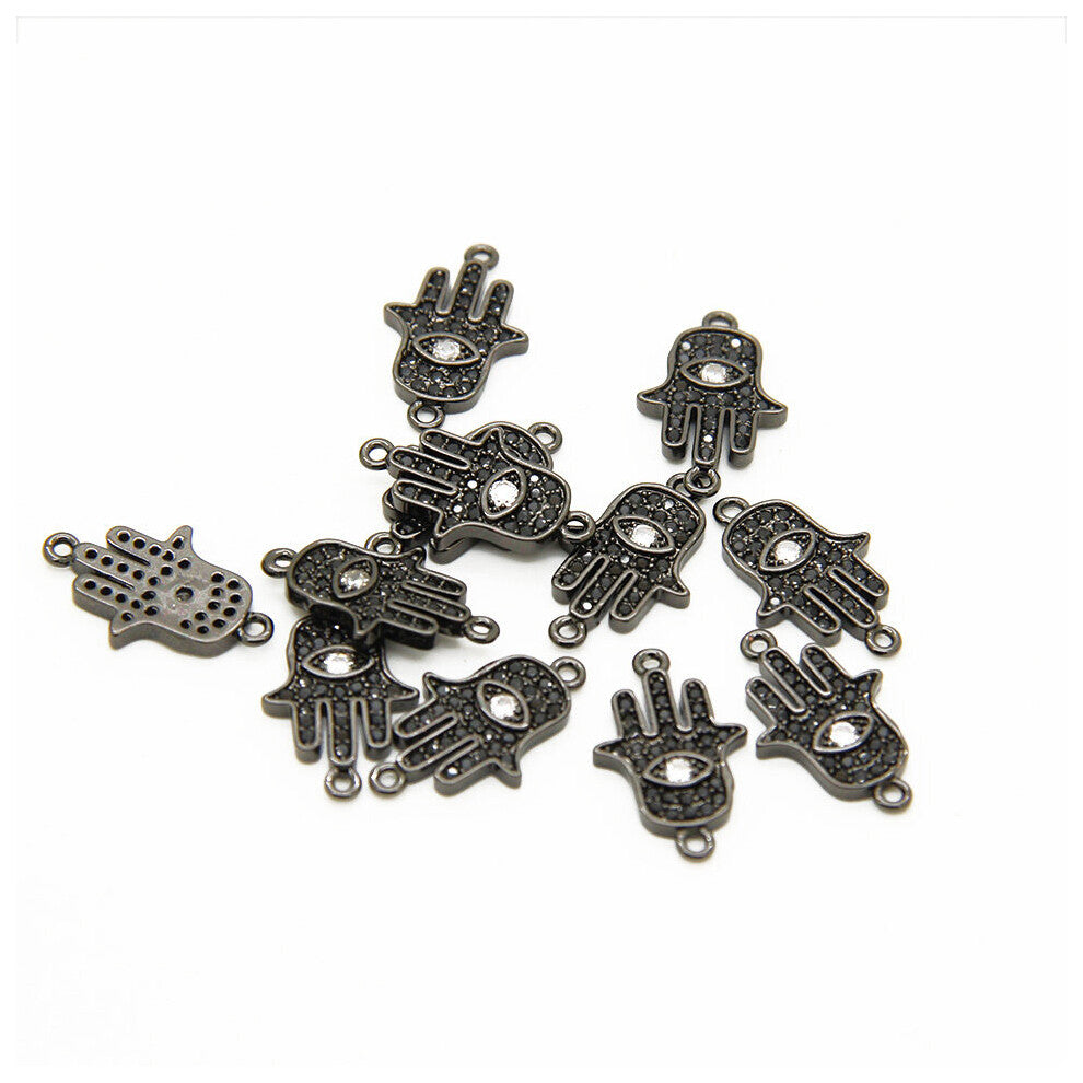 Hamsa Hand Accessories Bracelet or Necklace Charm Beads Zircon Decorated for Religious Jewelry