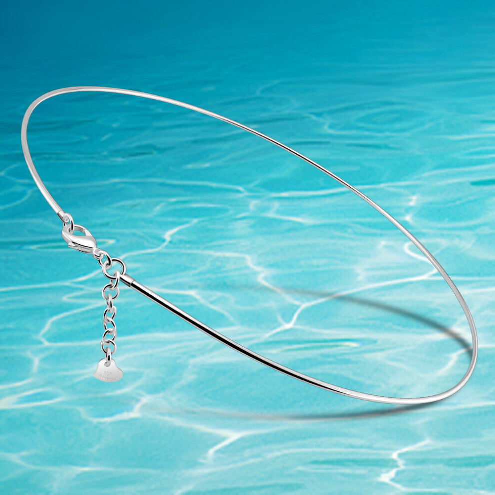 (Silver N3129 White-47cm 45cm) Choker!!! 925 Sterling Silver Torques Necklace for Women;Rose Silver Collar Rope Chain Silver Jewelry accessories