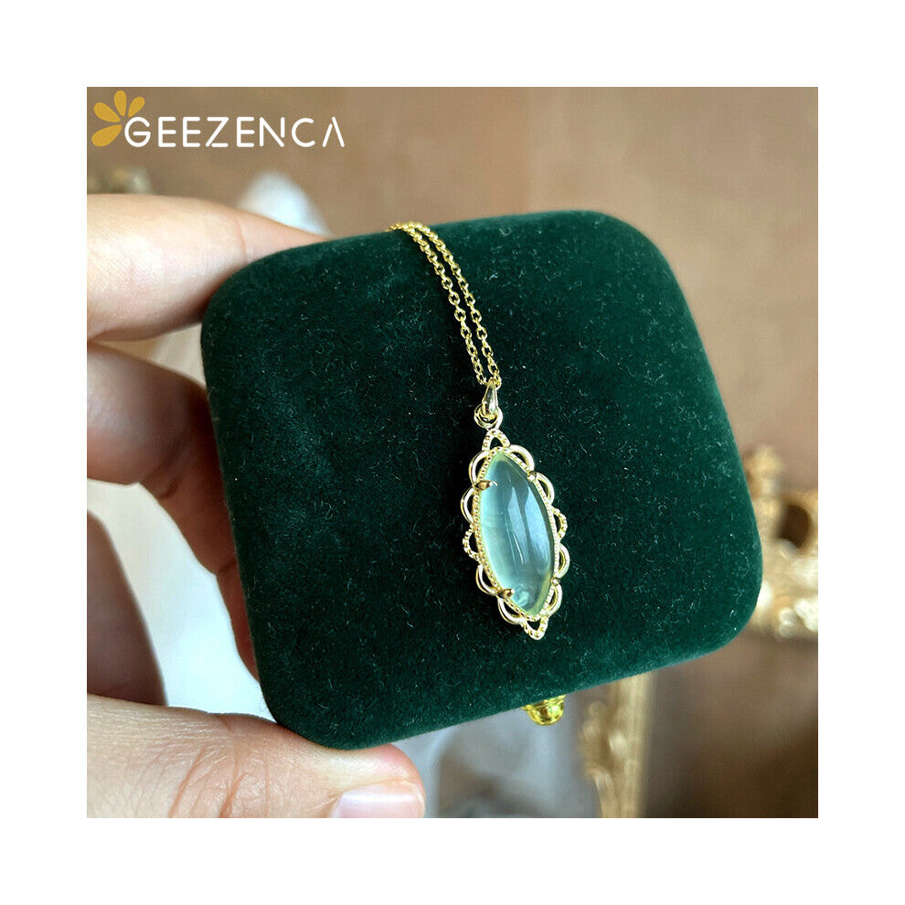 S925 Silver Plated Natural Prehnite Pendant Necklace For Women Retro Court Style Chokers Necklaces Party Gift