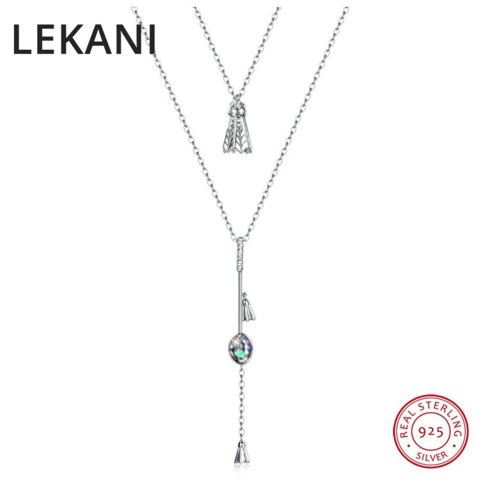 925 Silver Long Pendant Necklace Double Chains Colorful Beads Crystals From Austria For Women Beast Party Accessories