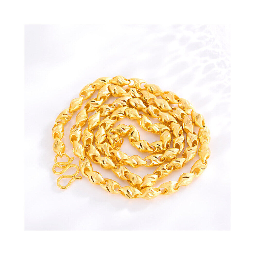 Male 14K Necklace Solid Grain Sand Chain Fine Jewelry Clavicle Necklaces for Men Women Boyfriend Birthday Man