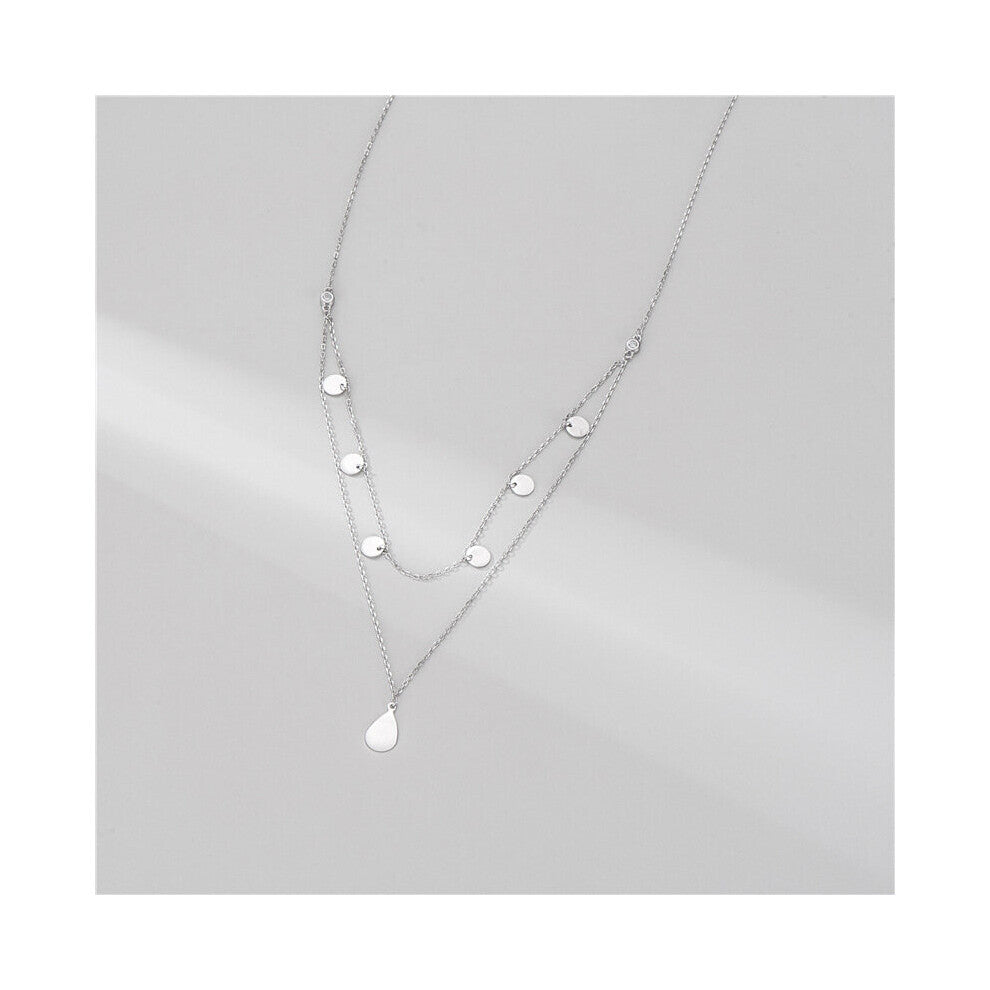 Real Sterling Silver 925 Necklace for Women Double-deck Chains Pendant Women Necklace Sterling Silver Jewelry Accessories