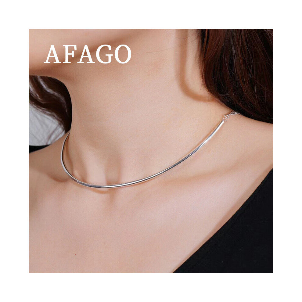 Glossy Half Ring Collar 925 Sterling Silver Necklace Collarbone Chain Female Gift