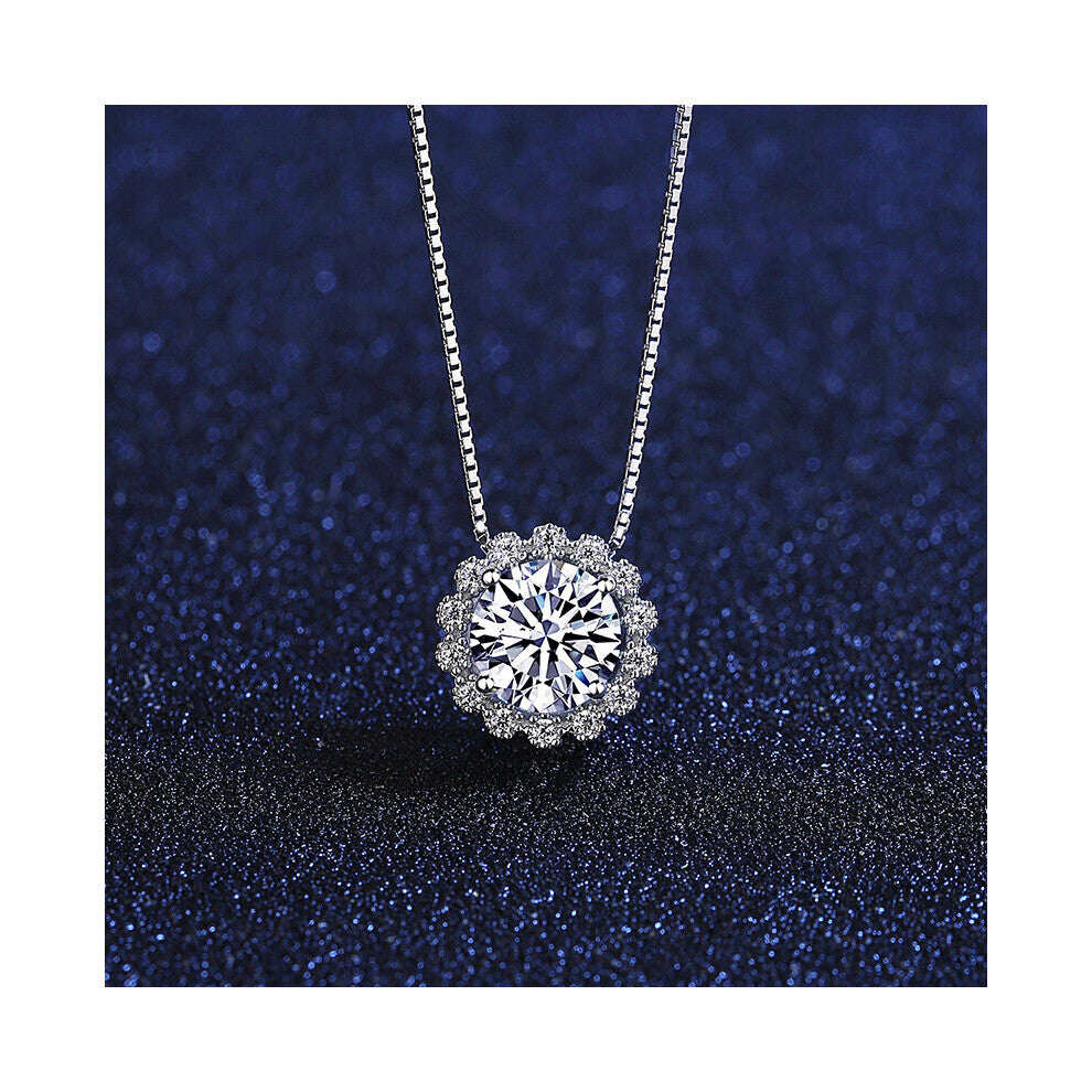 S925 Sterling Silver Jewelry Necklace Round Moissanites Gemstone Pendant for Women Wedding Engagement Party Accessories