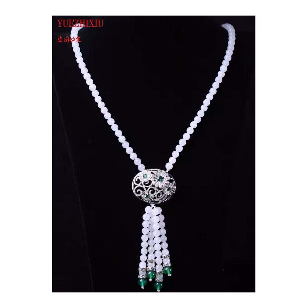 Natural Dull Polish 6mm Jade Round Stone necklace tassel accessories oval set small chrysanthemum pendant