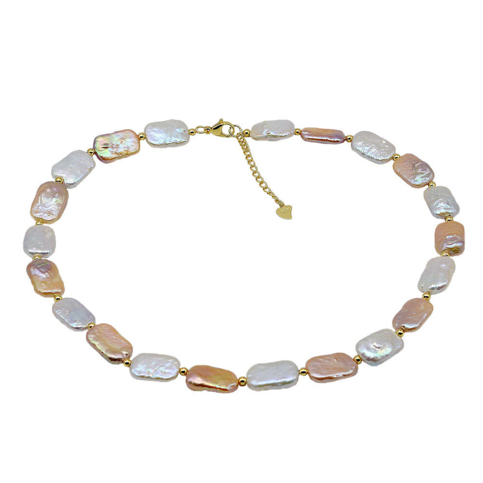 Womens Necklace Colorful Natural Freshwater Pearl Necklace Rectangle Baroque Pearl Accessories Necklace