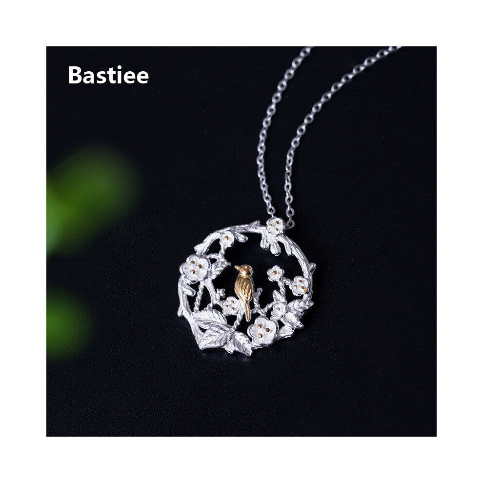 Bastiee Bird Necklace Pendant 925 Sterling Silver Jewelry For Women Link Chain Plum Blossom Flower Chinese Accessories