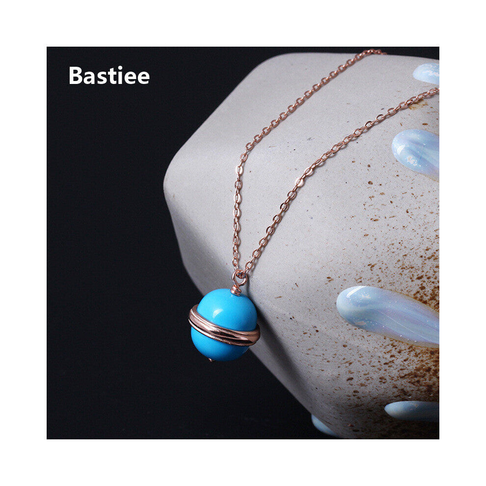 Bastiee 925 Sterling Silver Necklace Turquoise Pendant Ball Jewelry For Women Accessories Link Chain Necklaces Plated