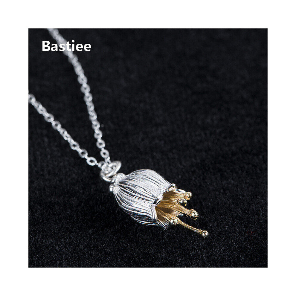 Bastiee 925 Sterling Silver Necklace Pendant Campanula Flower Jewelry For Women Accessories Link Chain Jewellery