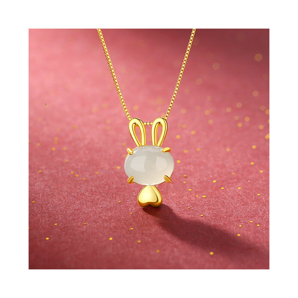 Christmas Ladies Natural Jade Rabbit S925 Sterling Silver Necklaces Jade Necklaces Chokers Necklaces Jade Jewelry