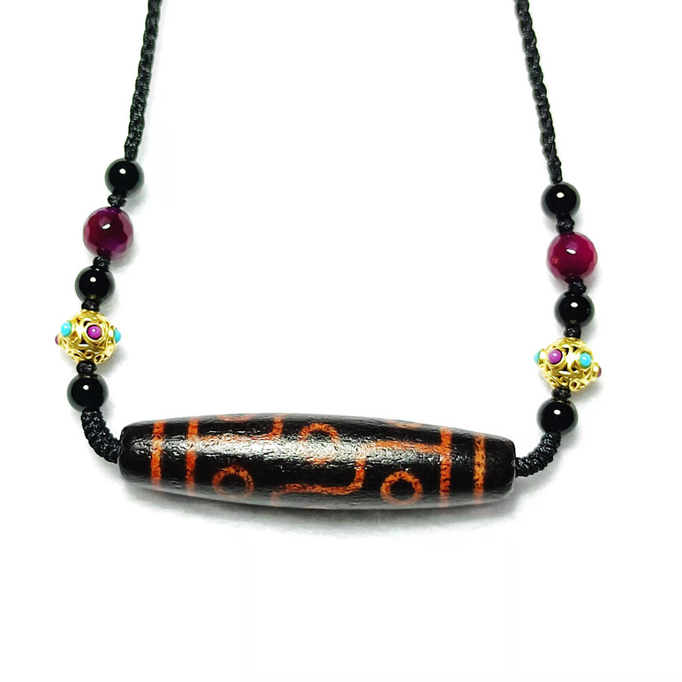 Tibet 9 Eyes Totem Agate Dzi Beads Inlaid Dragonfly Eye Accessories Woven Adjustable Amulet Lady Short Necklace