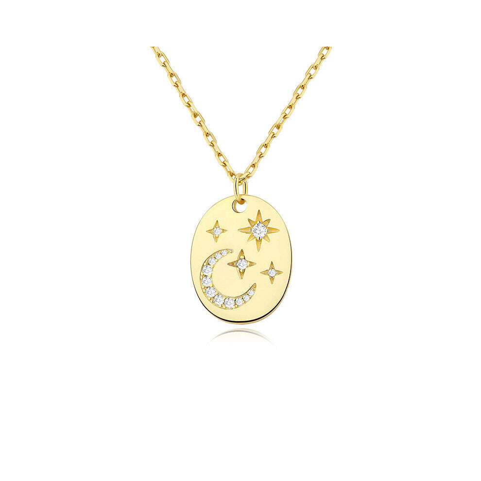 Real 925 Sterling Silver Square Zircon Star Moon Pendant Choker Necklace For Women Classic Fine Jewelry Accessories