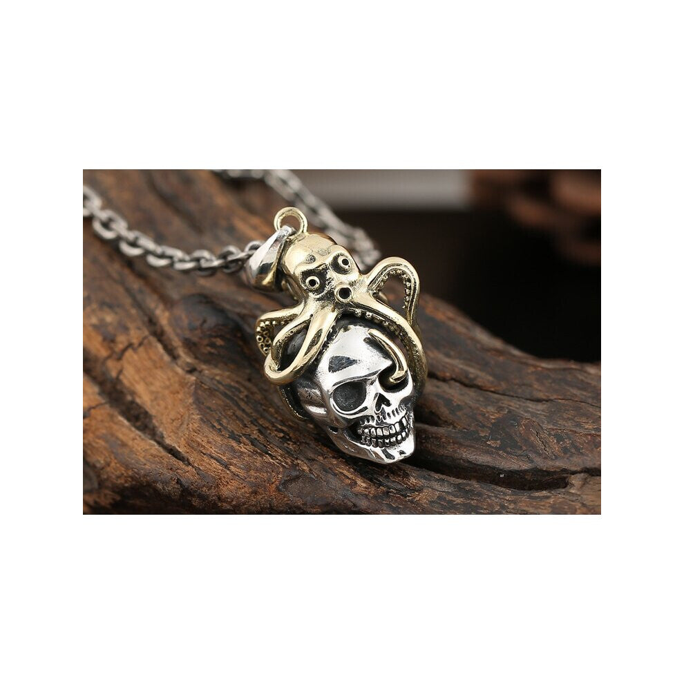 Solid 925 Sterling Silver Skull & Octopus Retro Pendants for Women Men Vintage Skeleton Silver Jewelry Creative Accessories