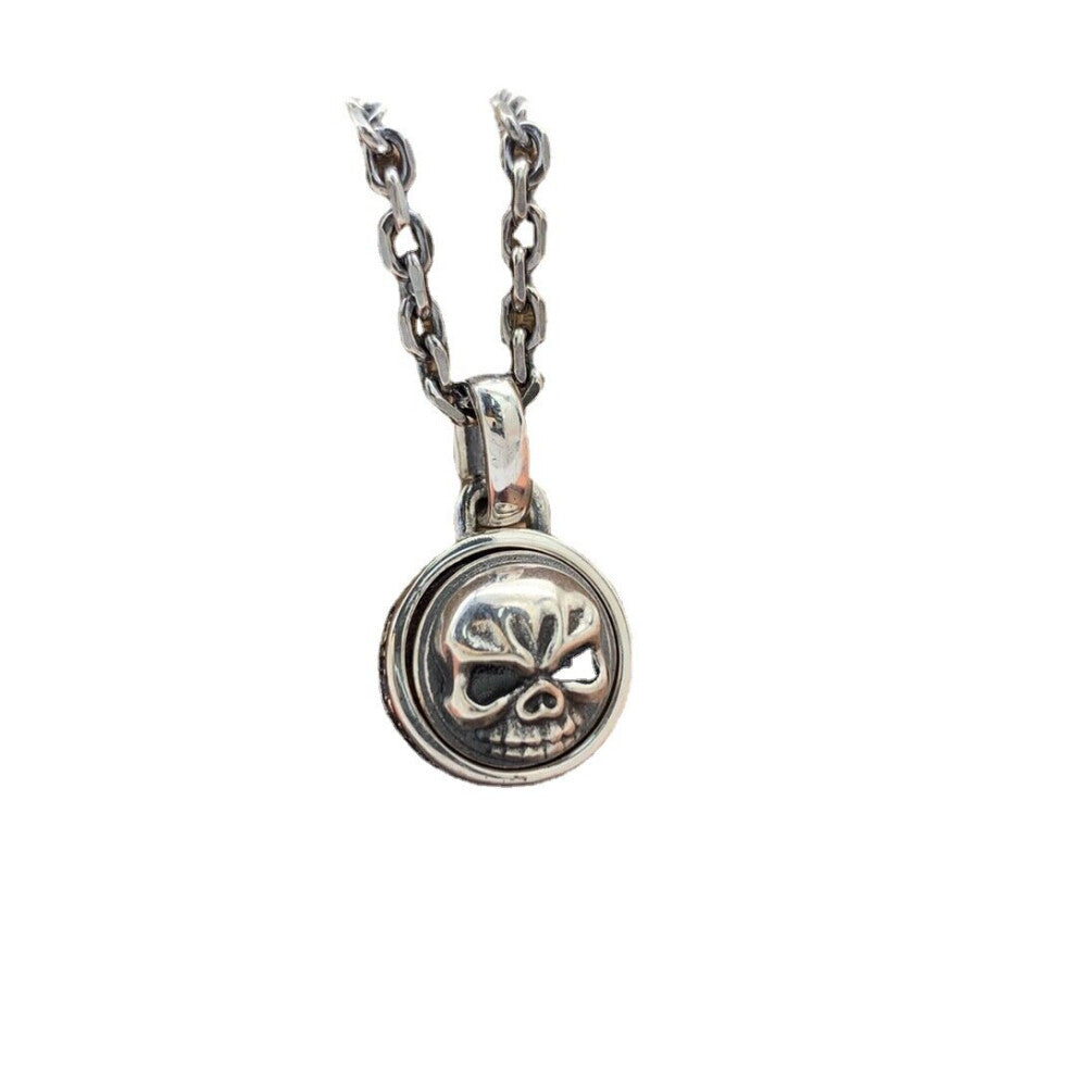 S925 Sterling Silver Jewelry Dark Skull Pendant Men Women Punk Thail Silver Rotating Necklace Accessories