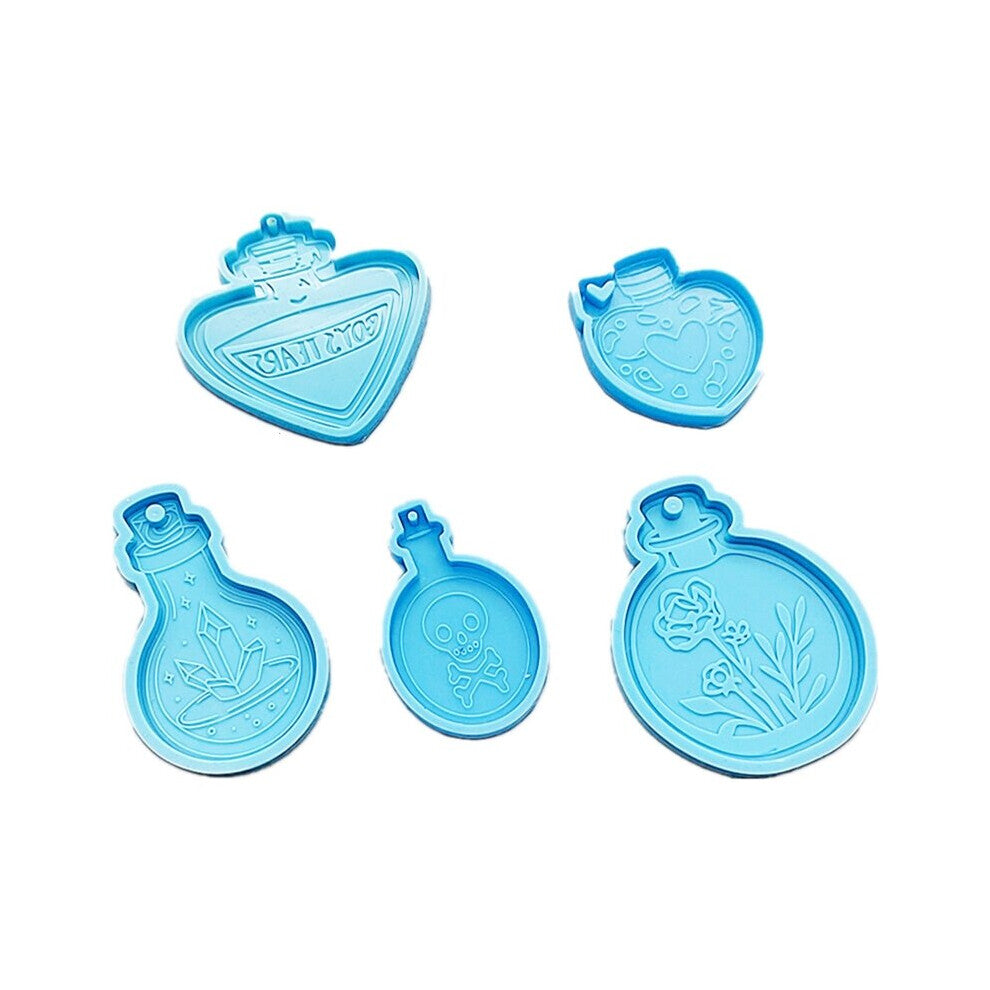 R3MC 5Pcs Keychain Resin Silicone Molds with Key Chain Rings Vase Bottle Shape Mold for Epoxy Jewelry Casting Keychain Making