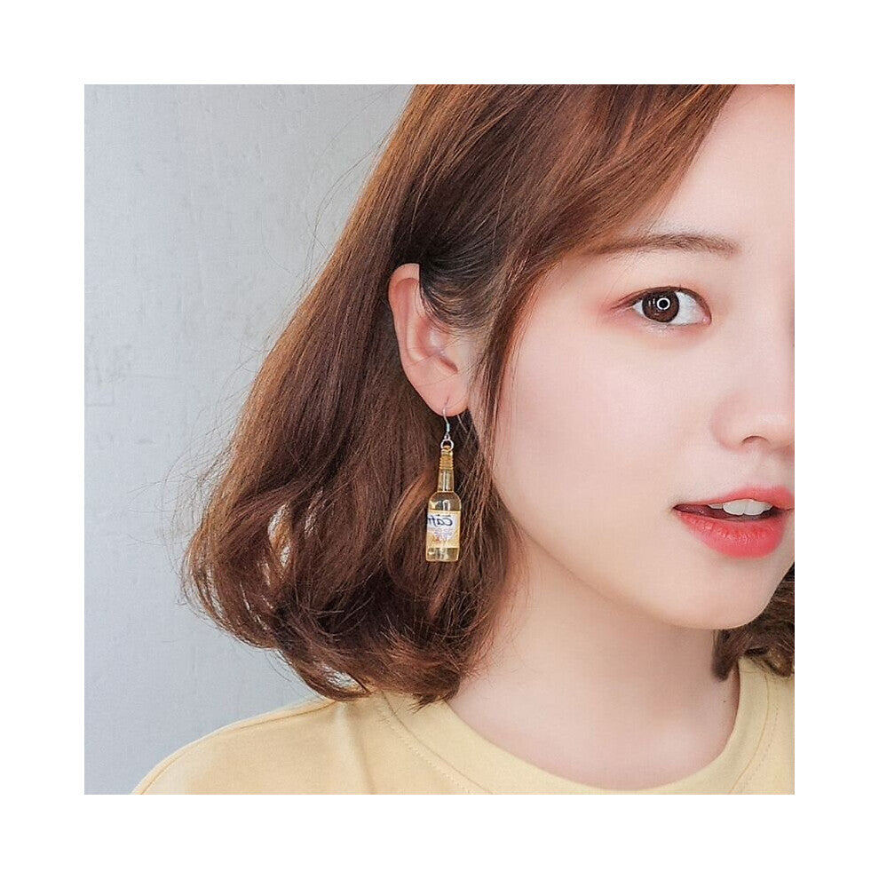 Mini Beer Bottle Wine Glass Asymmetric Resin Drop Earrings Jewelry