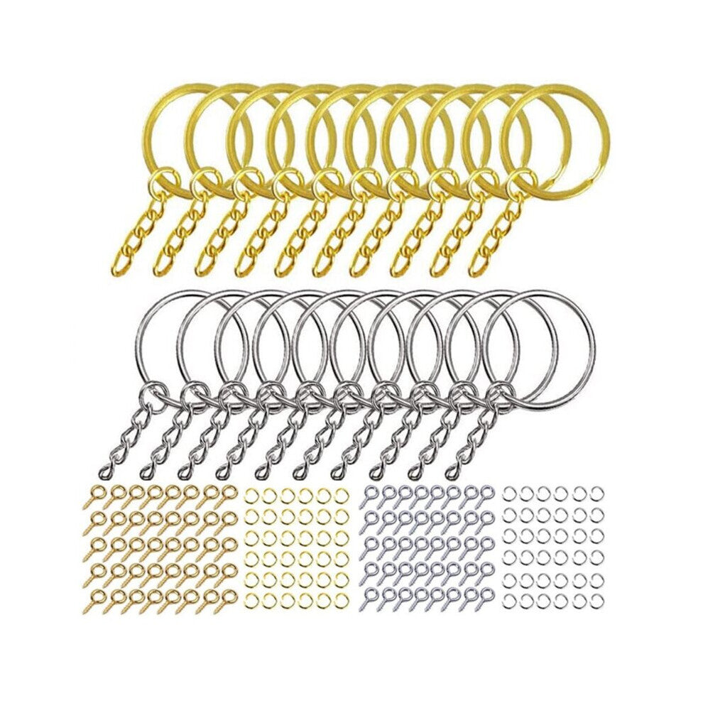 220 Pcs Key Ring with Chain Jump Rings Screw Eye Pins Set for Resin DIY Crafts Jewelry Making Accessories