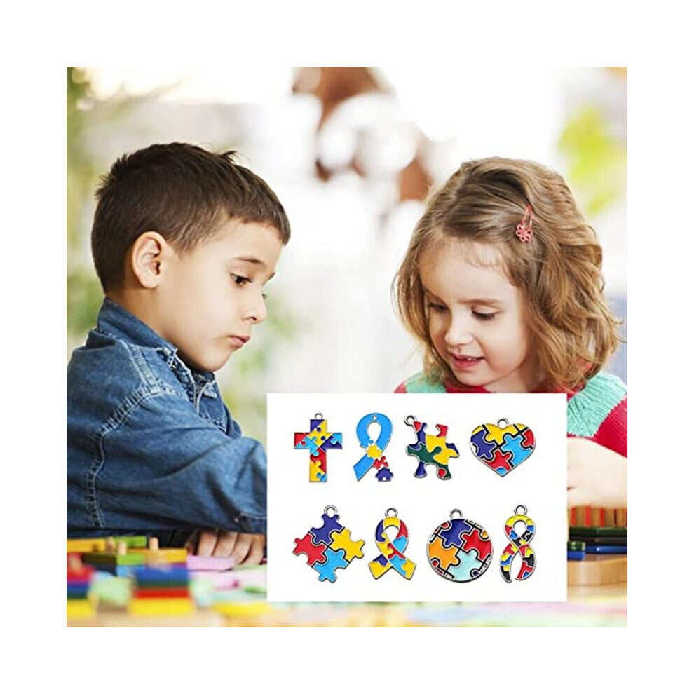 Heart Shape Square Autism Awareness Pendant Ribbon Plated Pendant with Puzzle Pendant Bulk Diy Necklace Keychain D0LC