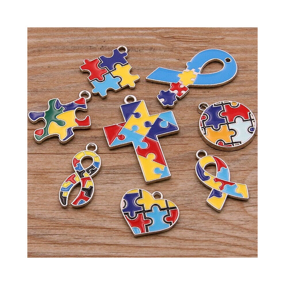 41XC Autism Awareness Ribbon Pendant with Puzzle Pendant Bulk Diy Necklace Keychain