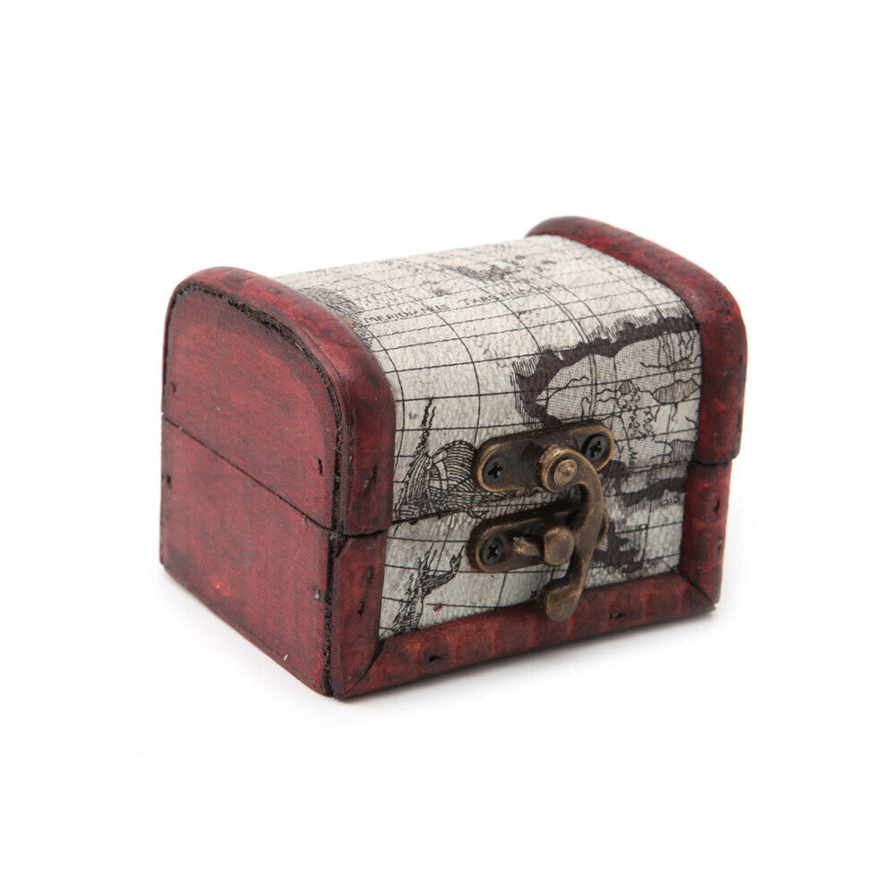 1Pc Vintage Wooden Map Storage Box Metal Locking Jewelry Cufflinks Chest Case 62KE
