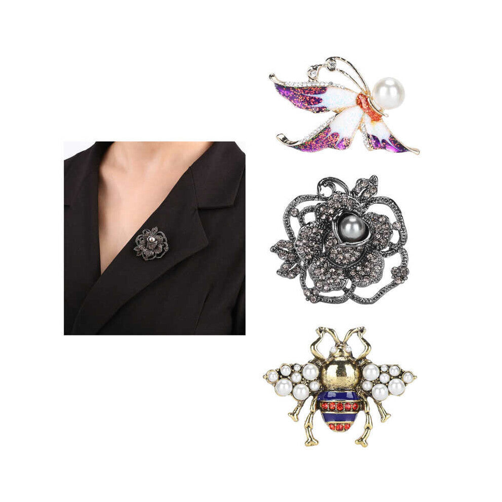 3Pcs Brooch Scarf Clip Buckle Vintage Peal Flower Pins Womens Costume Jewelry Accessories