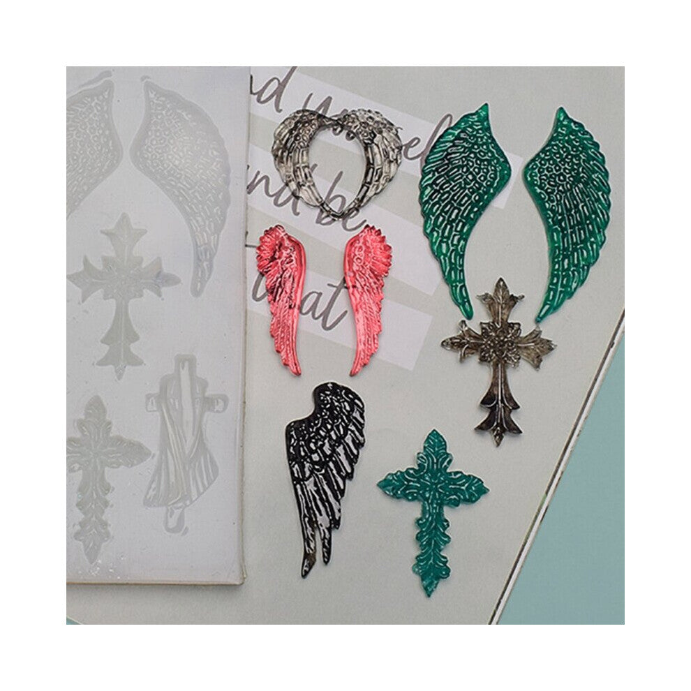 Glossy Wings Cross Feather Keychain Silicone Epoxy Resin Pendant Mold