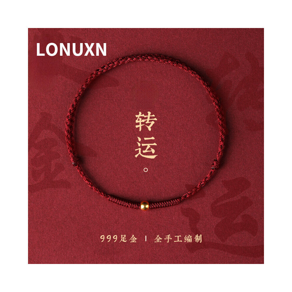 High Real 24K Yellow Beads 4mm Bracelet for Women Men 999 Glossy Red String Bracelet Couple Lover Red-Blue Rope