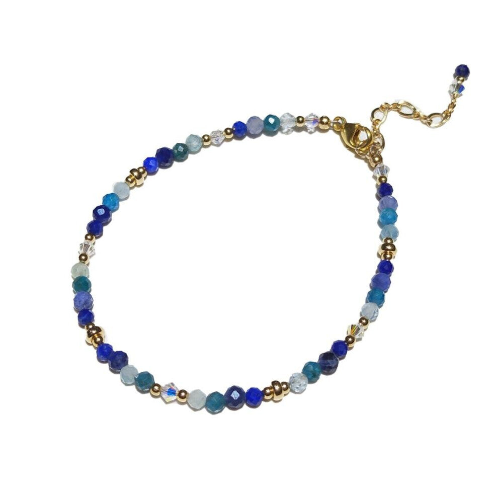 Natural Stone Apatite Aquamarine Lapis Lazuli Sodalite Austrian Crystal 14K Filled Bracelet For Women Bracelet