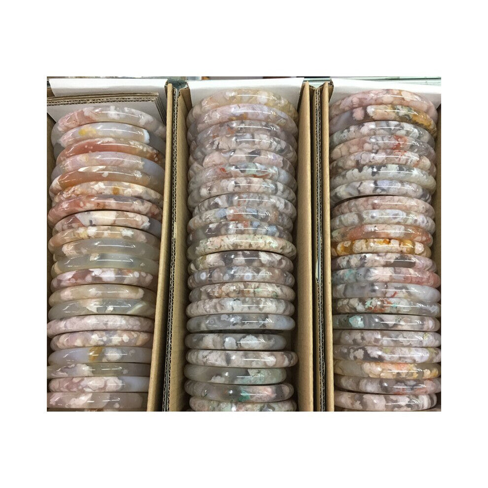 Pure Natural Cherry Agate Floating Flower Jade Round Bar Bangles Bracelet For Women Jewelry Accessories