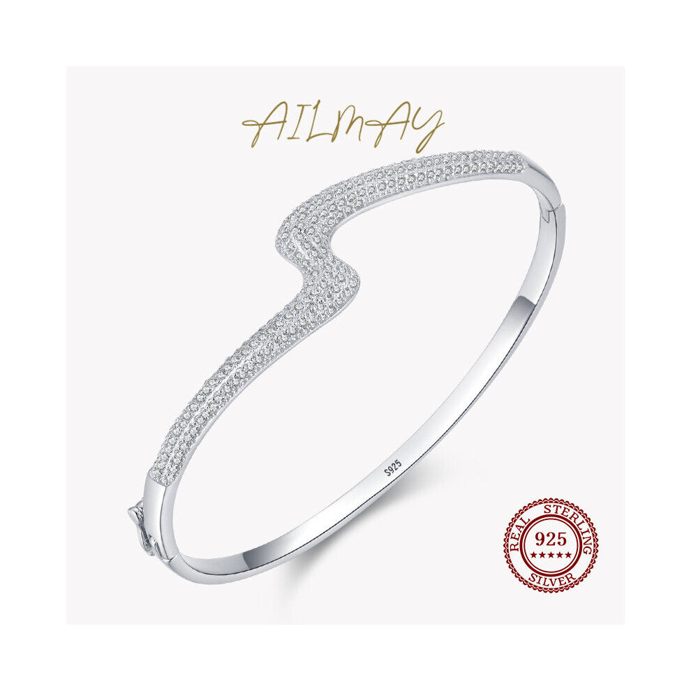 925 Sterling Silver Sparkling CZ S Line Full Drill Bracelets For Women Girls Party Accessories Jewelry