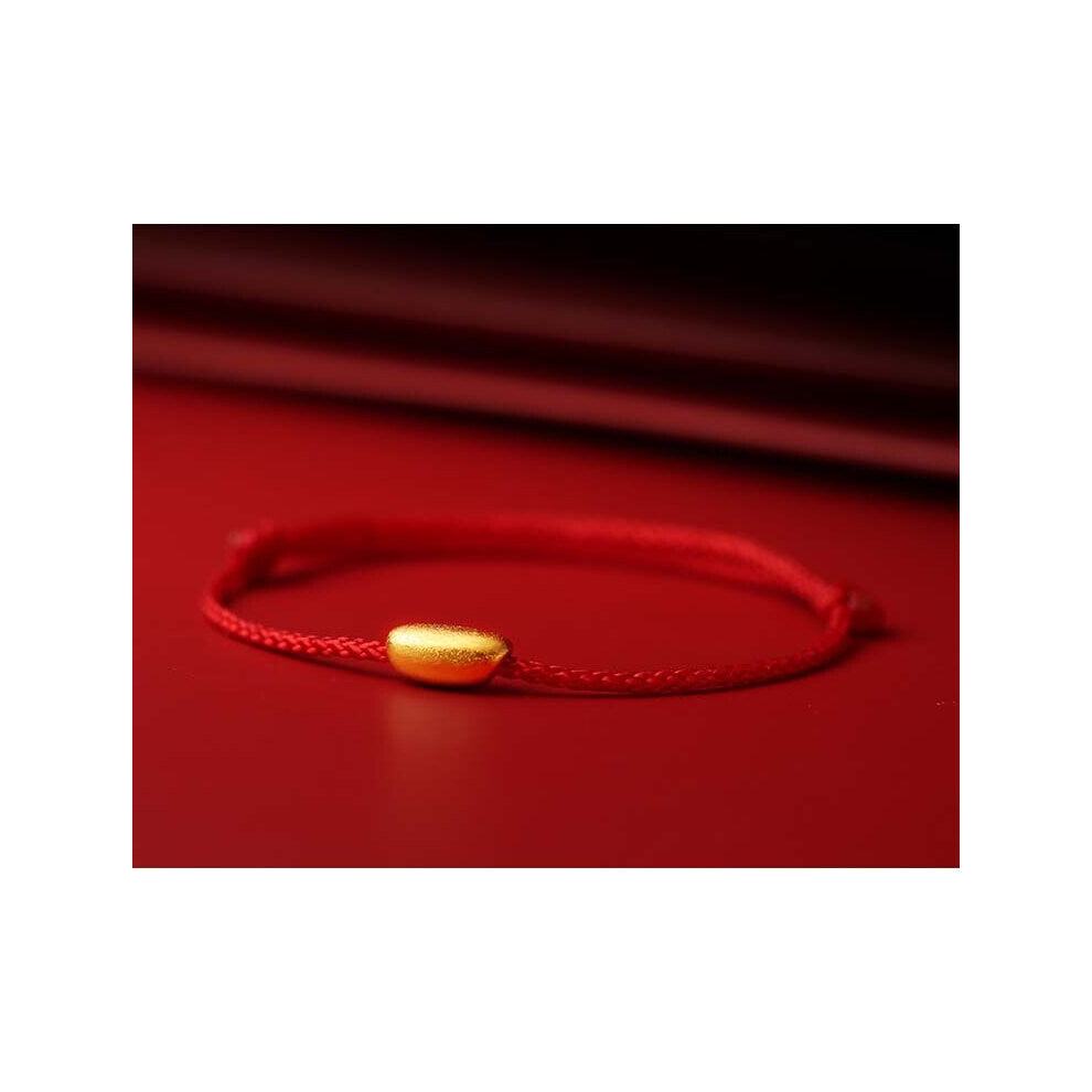 Real 24k Pure Red Rope Bracelet Bracelet Female 3D Hard Rice Grain Pure Transfer Beads Gift