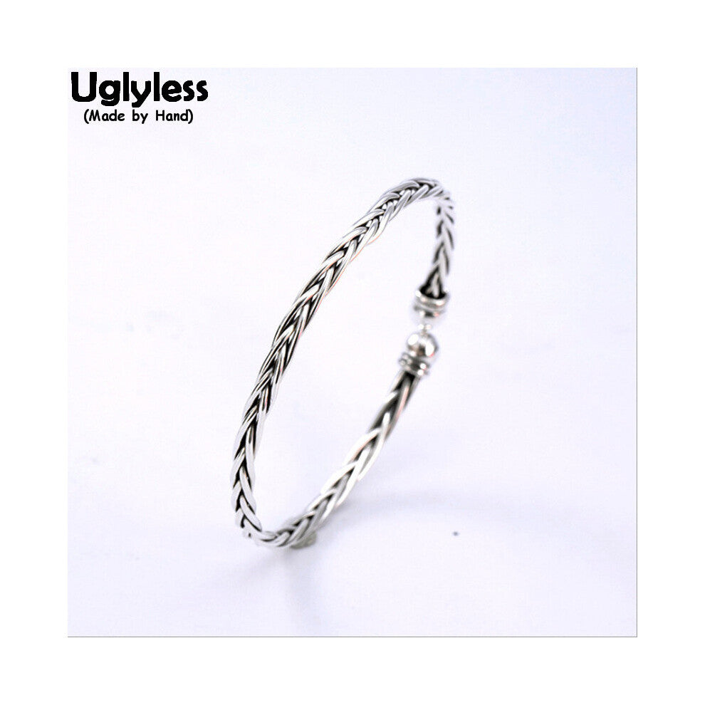 Glossy 925 Silver Twists Bangles for Women Thai Silver Balls Bangle Adjustable Twisted Jewelry