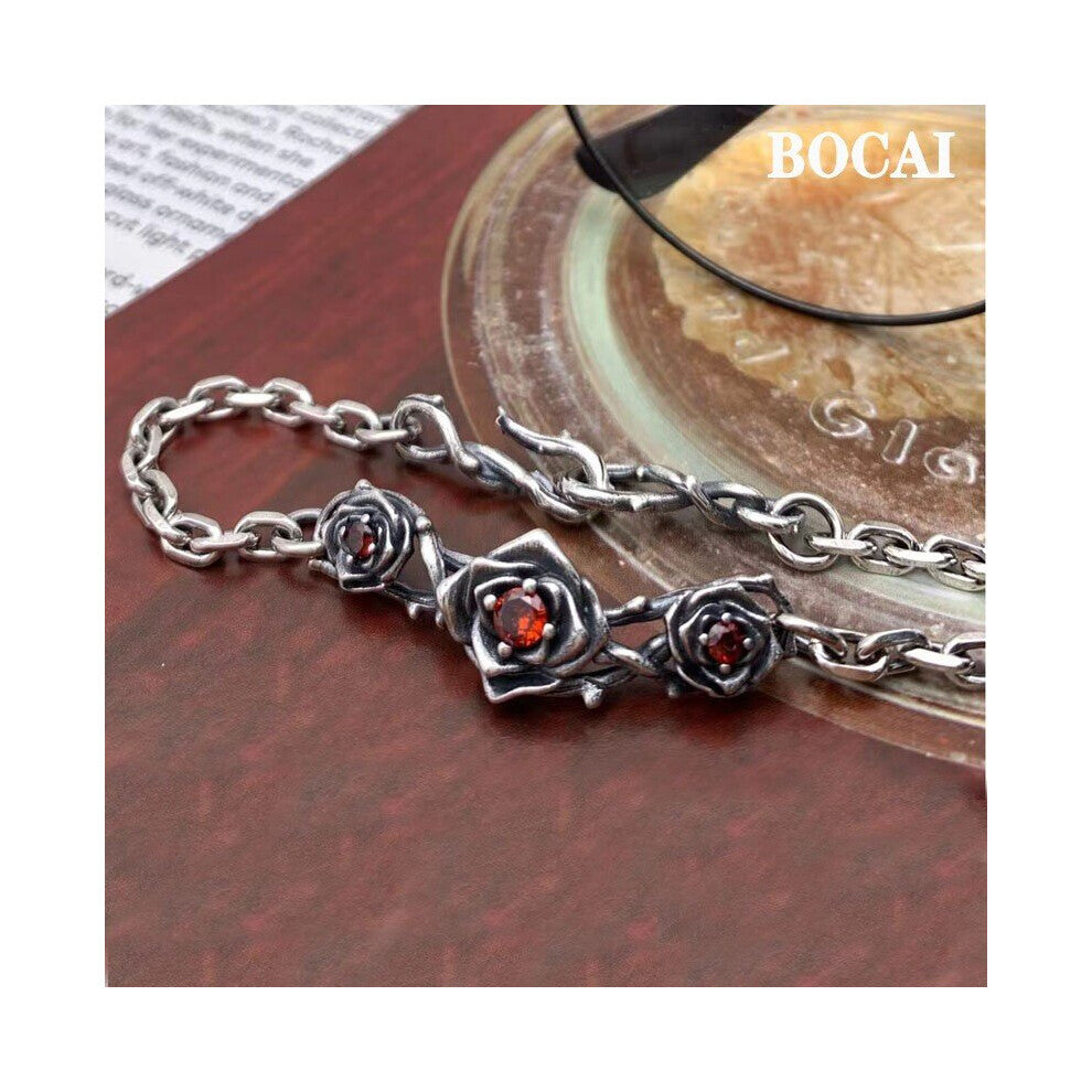 Real s925 Silver Jewelry Accessories Retro Rose Bracelet for Women Girlfriend Gift