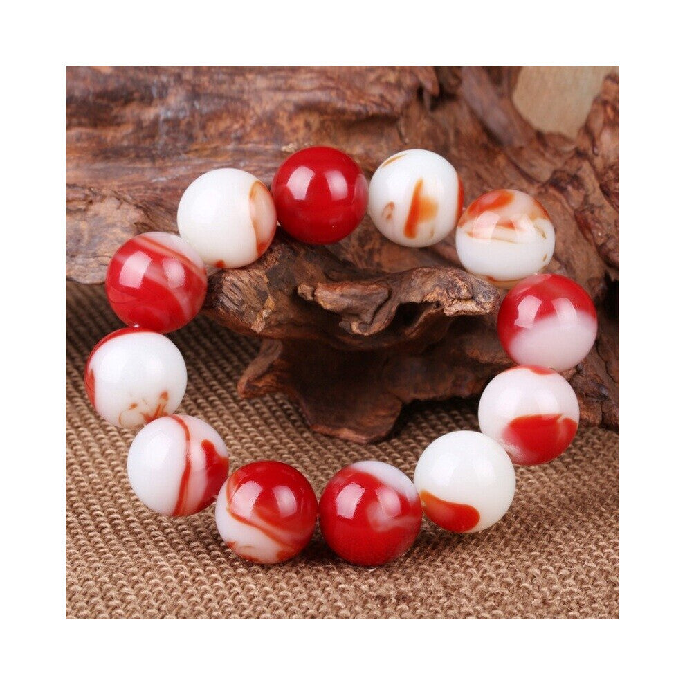 Natural Hand Carved 18mm Round Bead Jade Bracelet Jewelry Mens and Womens Red and Bracelet GiftAccessories